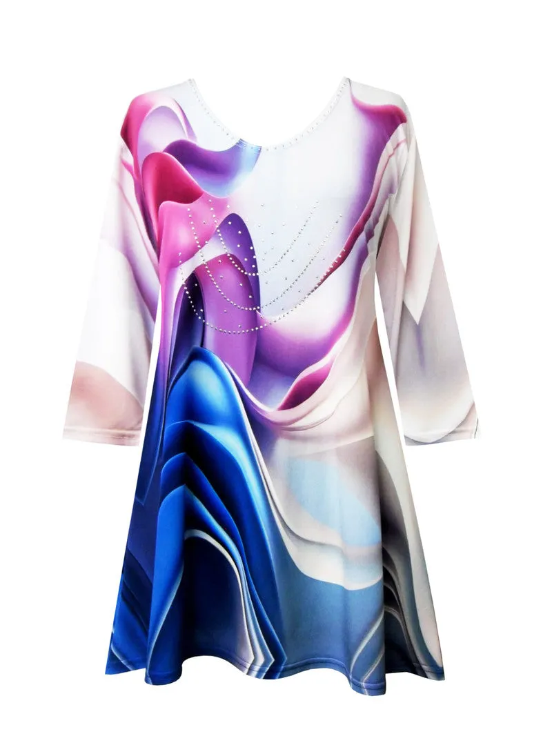 Valentina Waves-Print V-Neck Tunic in Multi - 27810-TU - Sizes S & L Only!