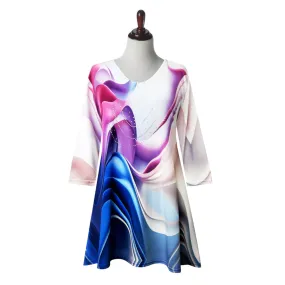 Valentina Waves-Print V-Neck Tunic in Multi - 27810-TU - Sizes S & L Only!