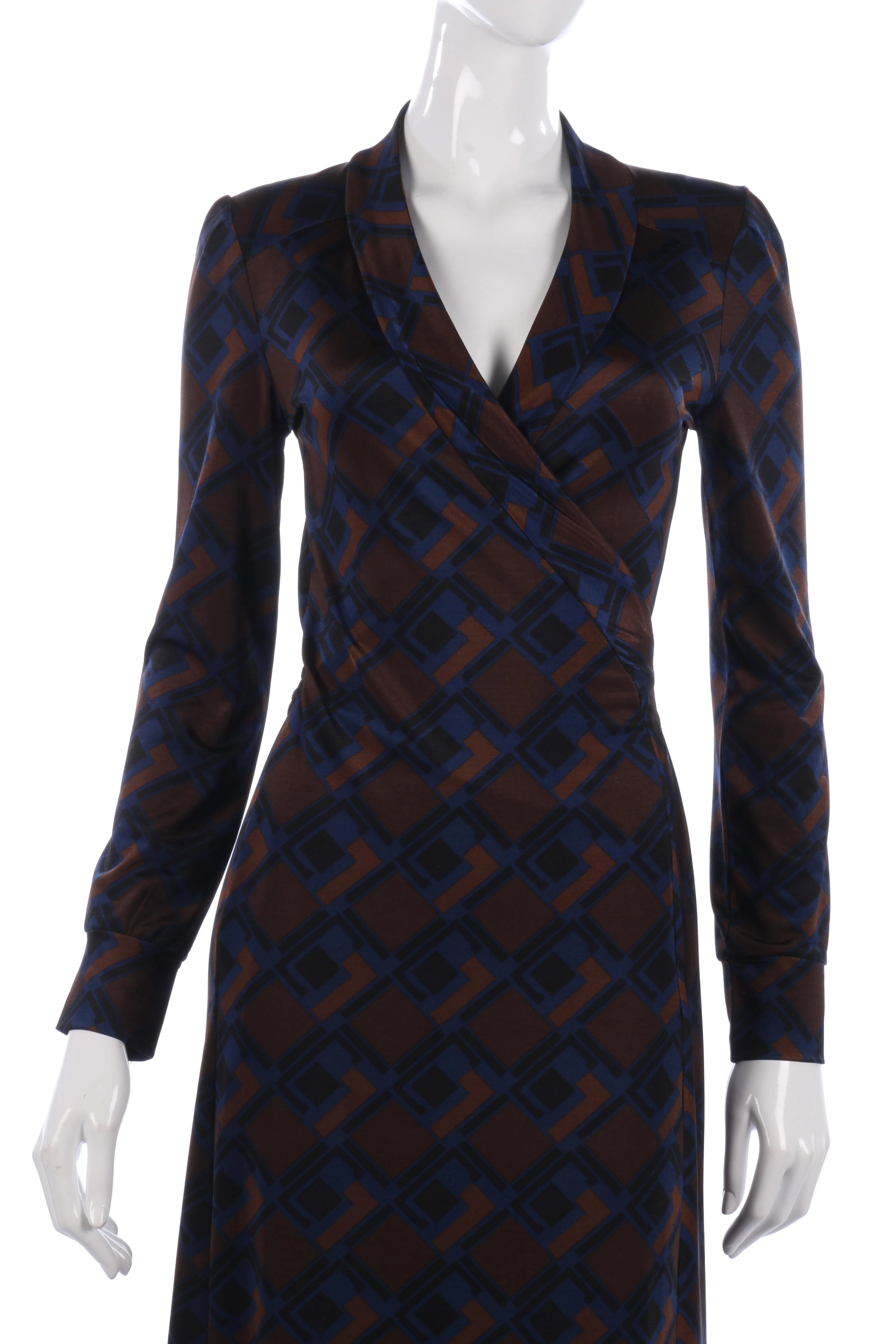 Vandenvos blue and brown wrap dress size S/M