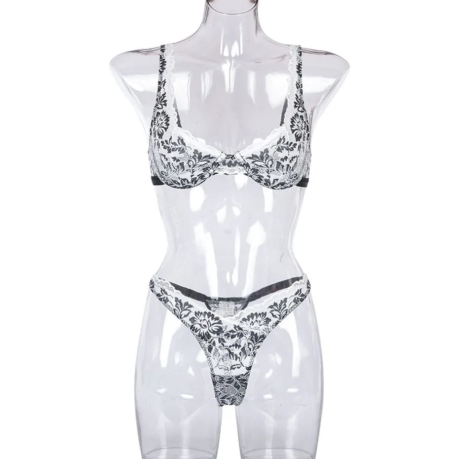 VenusFox Lynmiss Sexy Lingerie Set Women Underwear Lace Sensual Lingerie Erotic Bra Panties Suit Female Sex Flower Rose Underwear Suit