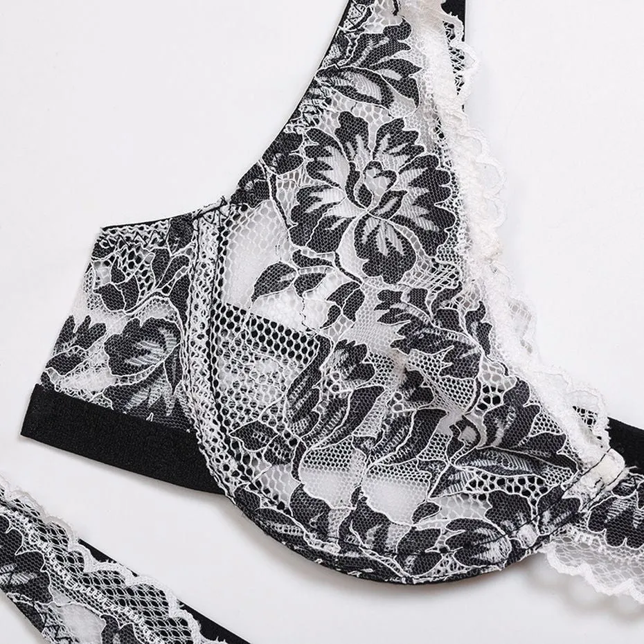 VenusFox Lynmiss Sexy Lingerie Set Women Underwear Lace Sensual Lingerie Erotic Bra Panties Suit Female Sex Flower Rose Underwear Suit