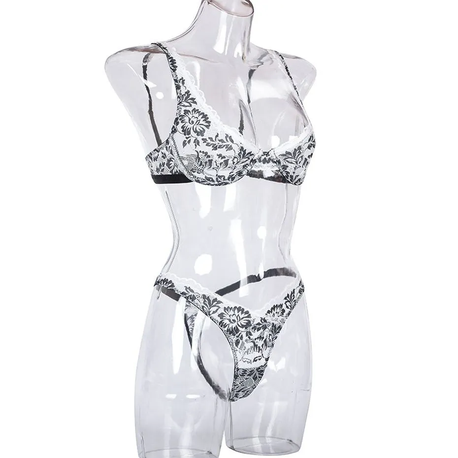 VenusFox Lynmiss Sexy Lingerie Set Women Underwear Lace Sensual Lingerie Erotic Bra Panties Suit Female Sex Flower Rose Underwear Suit