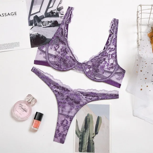 VenusFox Lynmiss Sexy Lingerie Set Women Underwear Lace Sensual Lingerie Erotic Bra Panties Suit Female Sex Flower Rose Underwear Suit