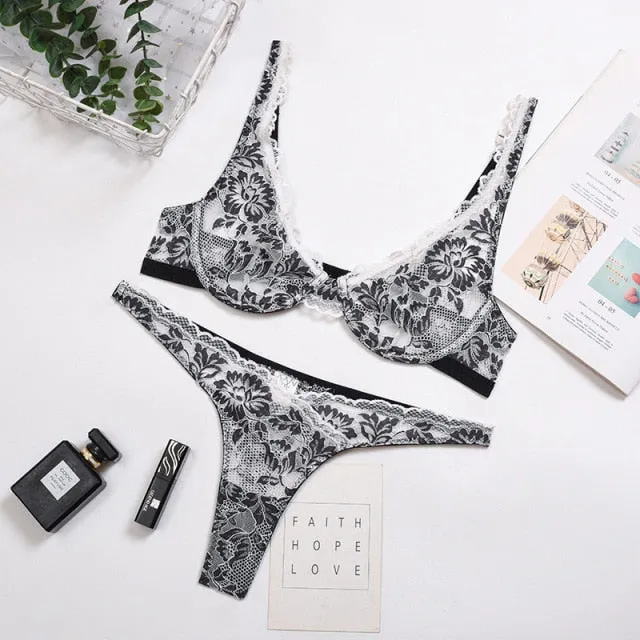 VenusFox Lynmiss Sexy Lingerie Set Women Underwear Lace Sensual Lingerie Erotic Bra Panties Suit Female Sex Flower Rose Underwear Suit