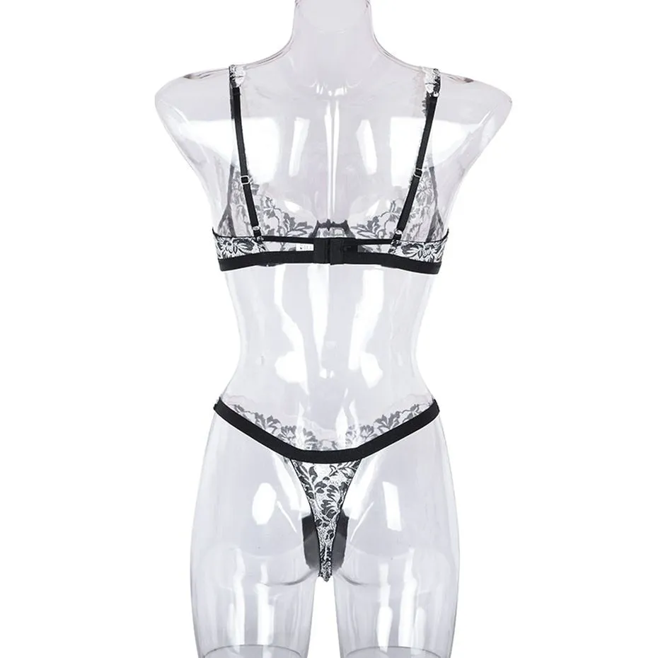 VenusFox Lynmiss Sexy Lingerie Set Women Underwear Lace Sensual Lingerie Erotic Bra Panties Suit Female Sex Flower Rose Underwear Suit