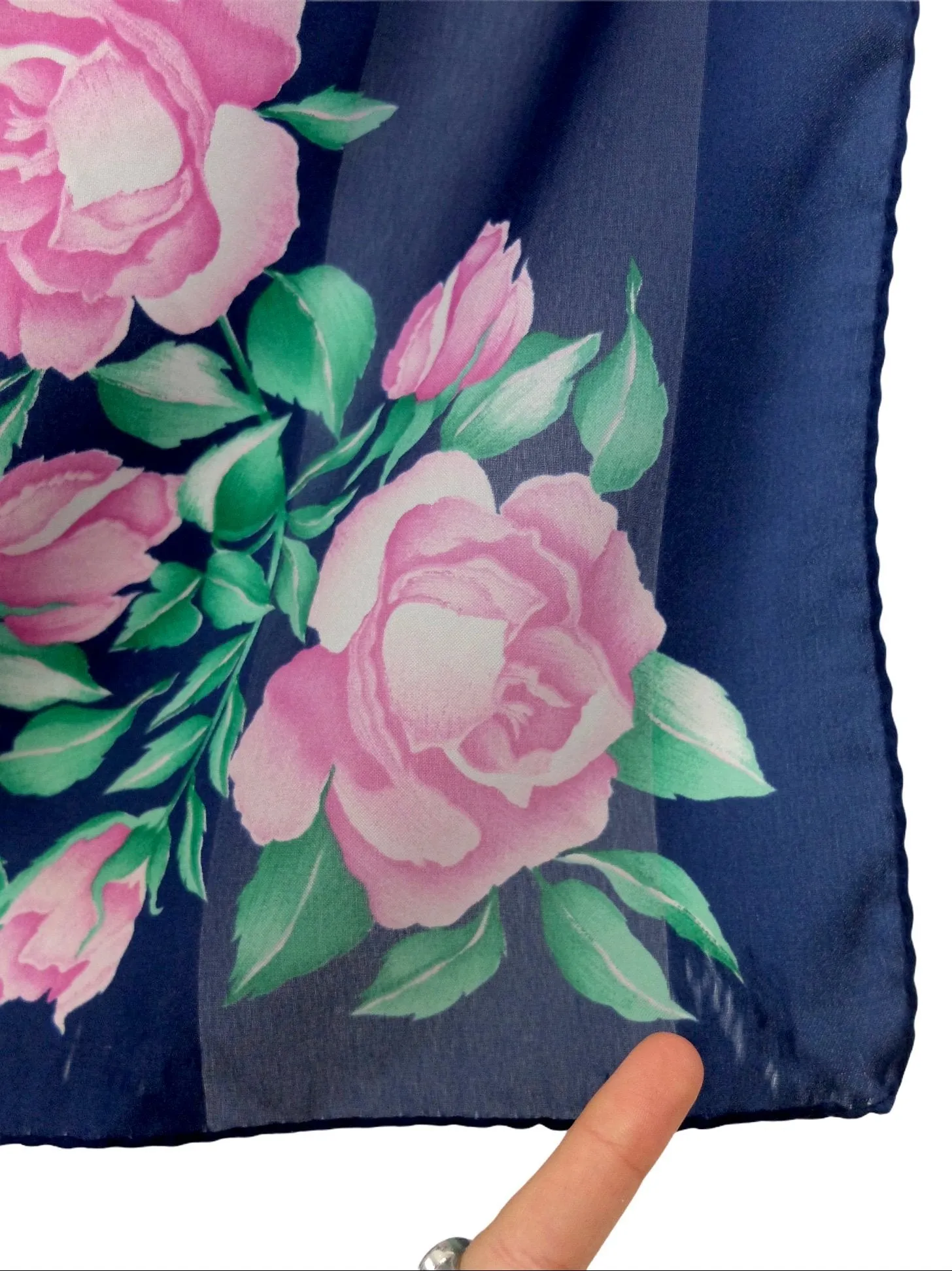 Vintage 70s Mod Floral Roses Sheer Striped Square Bandana Neck Tie Scarf