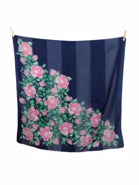 Vintage 70s Mod Floral Roses Sheer Striped Square Bandana Neck Tie Scarf