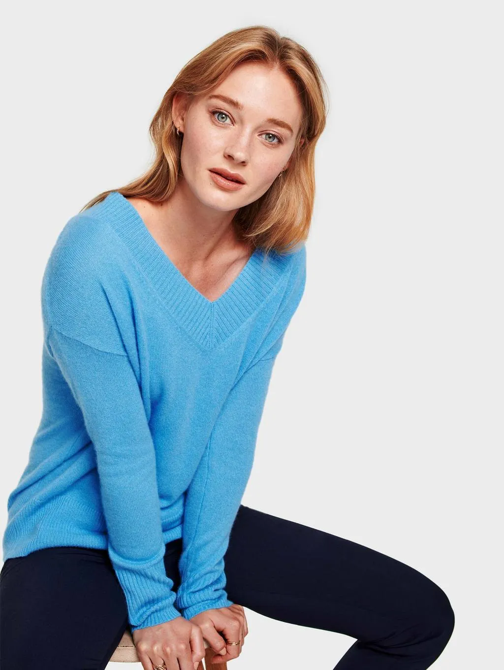 White   Warren - Wide Rib Slouchy V-Neck in Blue Agate
