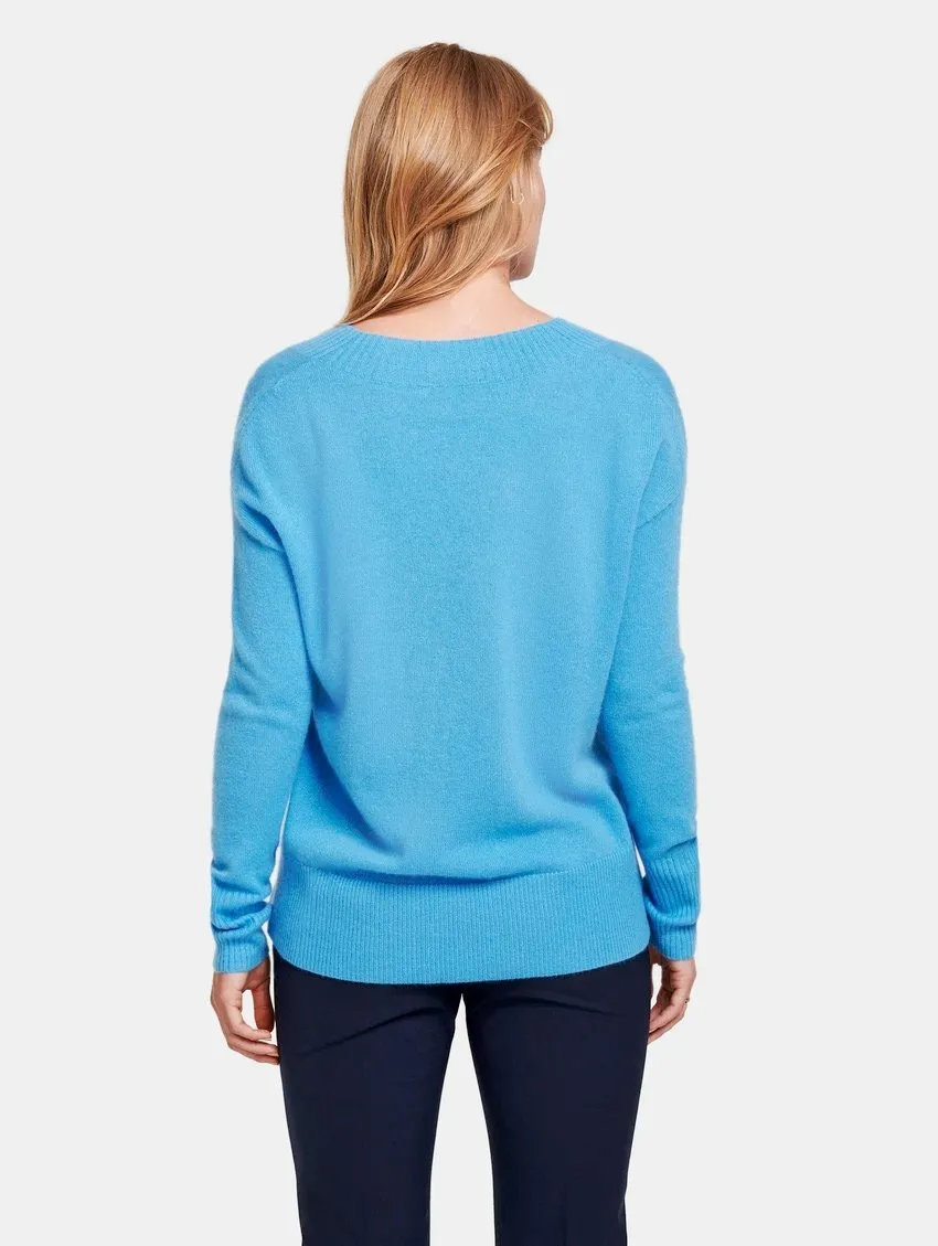 White   Warren - Wide Rib Slouchy V-Neck in Blue Agate