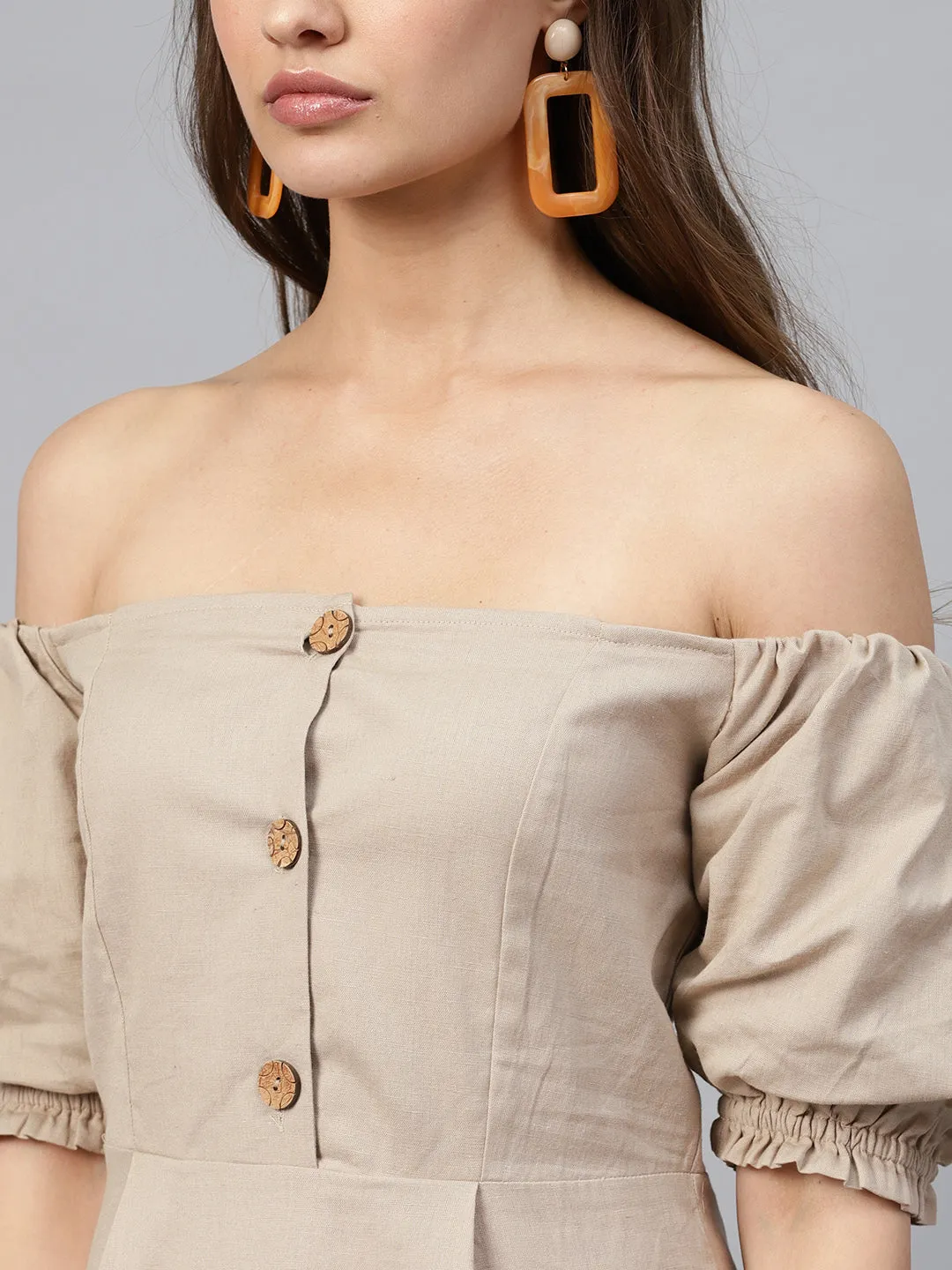 Women Beige Off Shoulder Midi