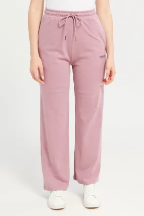 Women Mauve Plain Wide Leg Active Pants