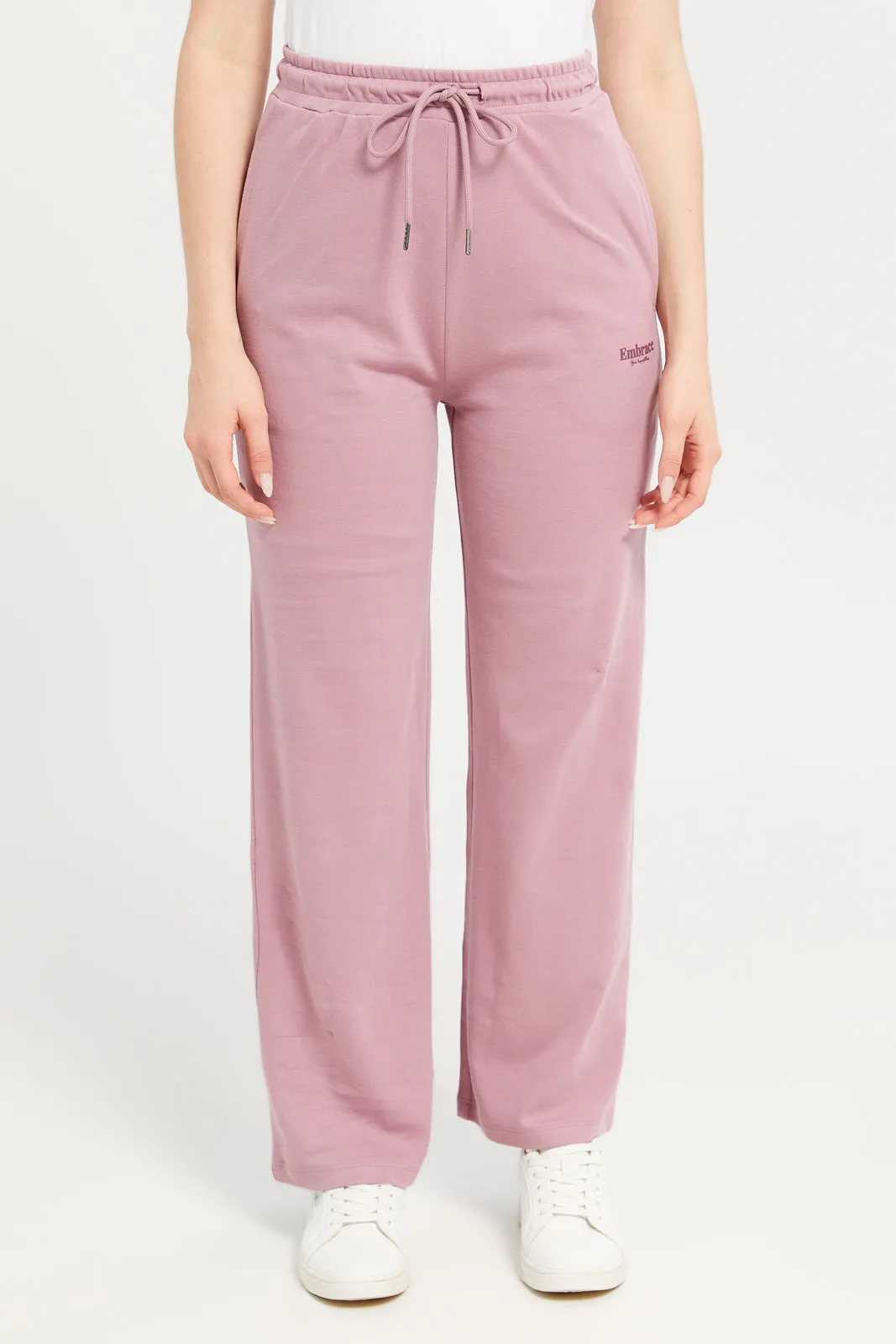 Women Mauve Plain Wide Leg Active Pants