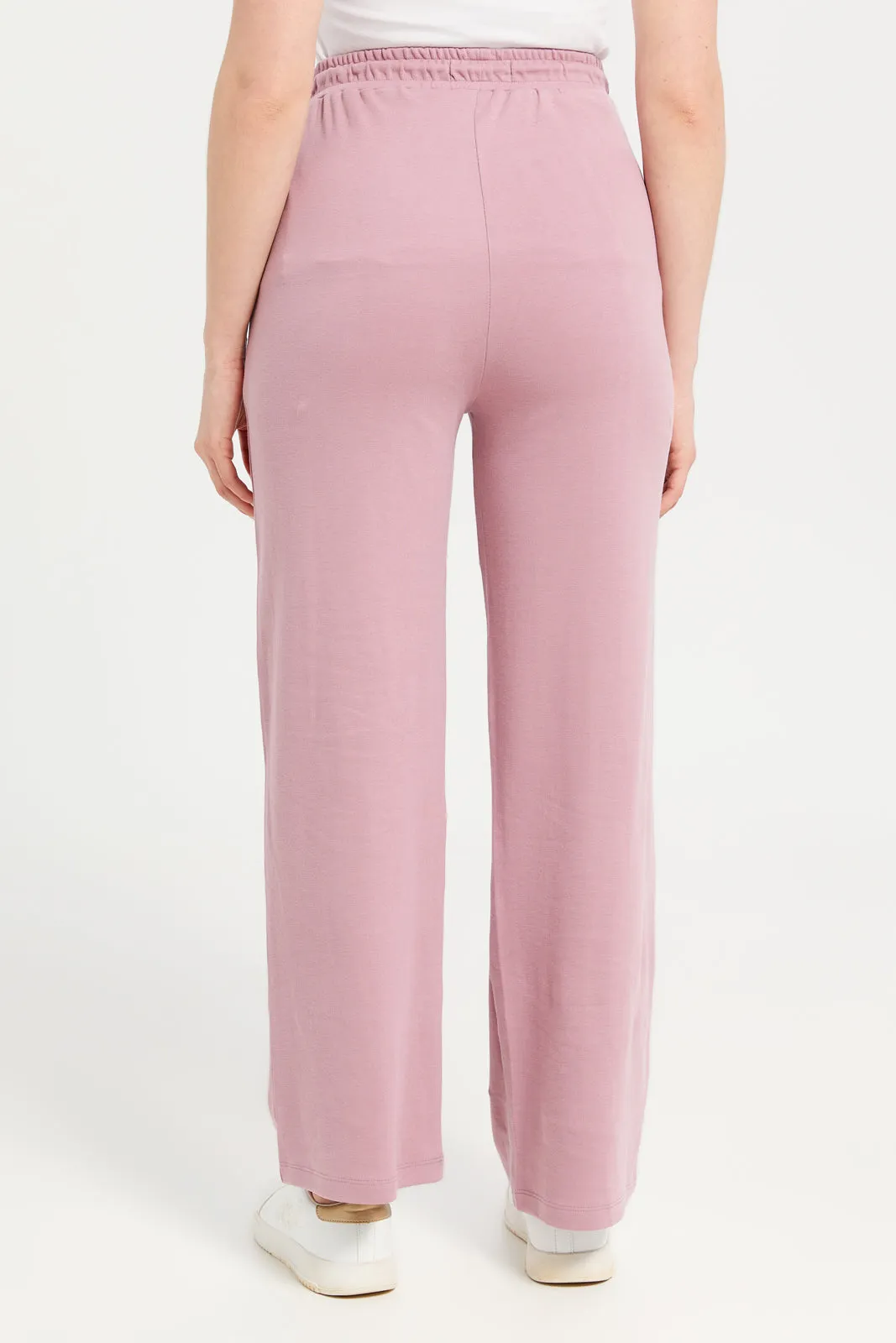 Women Mauve Plain Wide Leg Active Pants