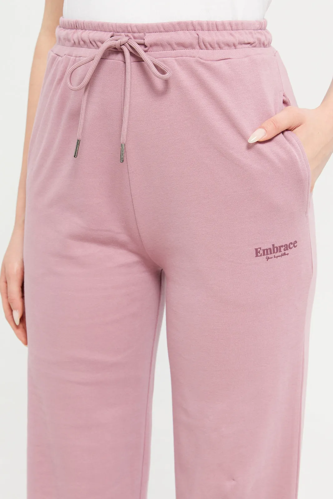 Women Mauve Plain Wide Leg Active Pants