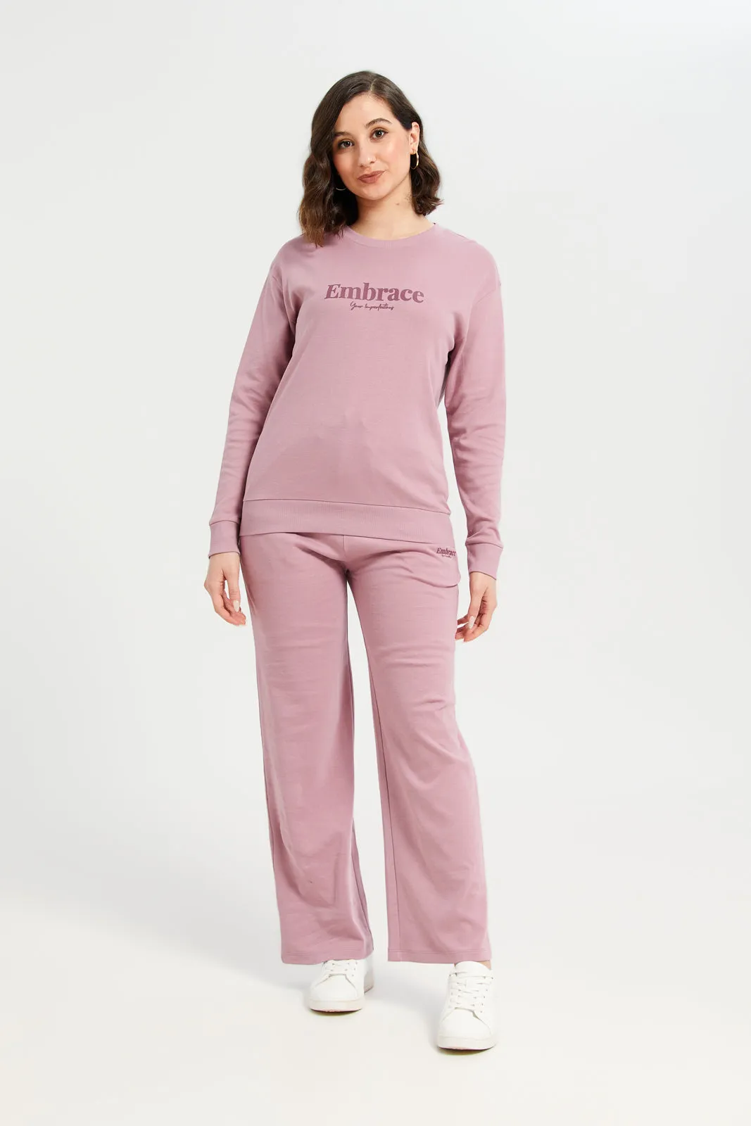Women Mauve Plain Wide Leg Active Pants