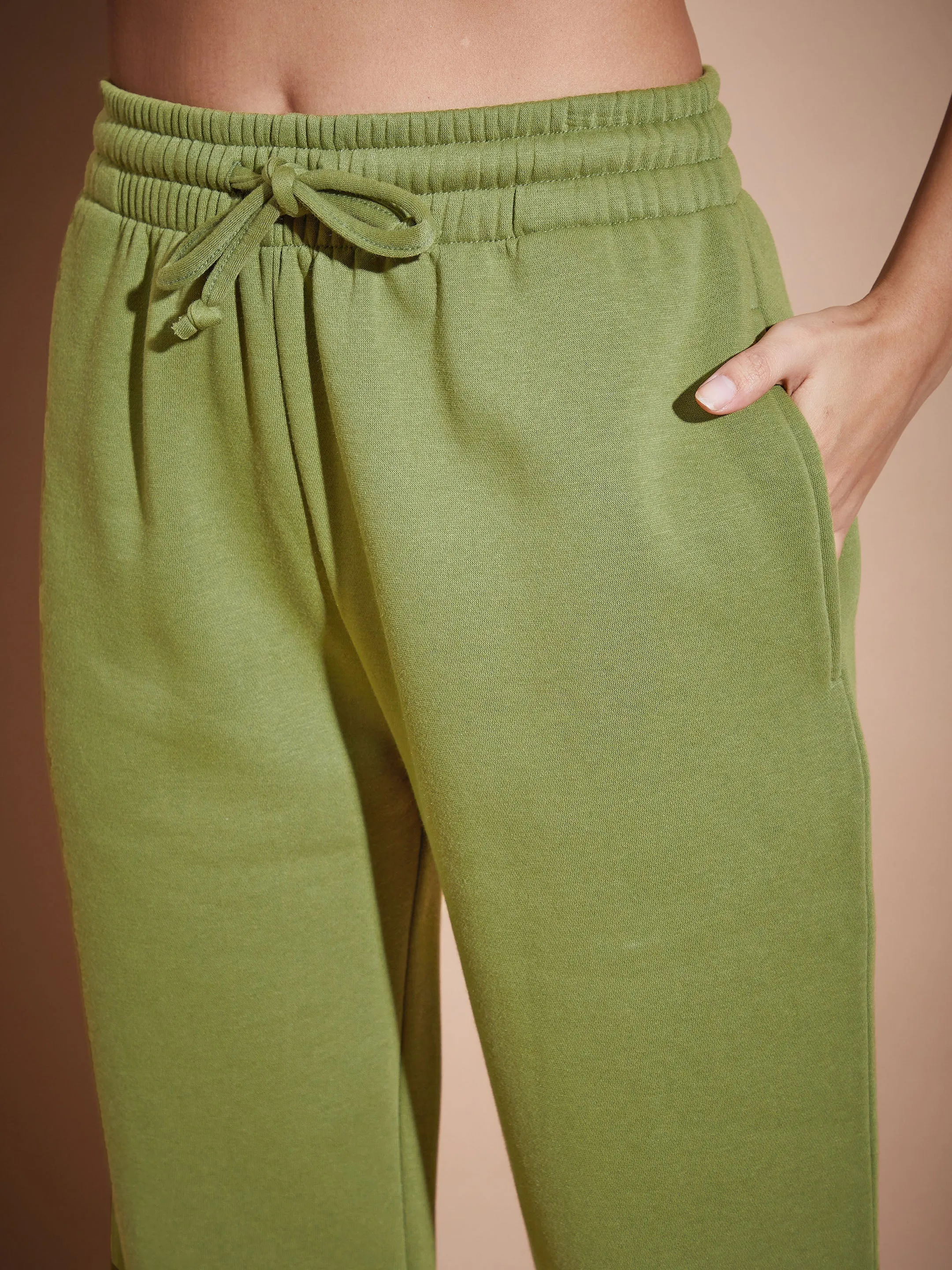 Women Olive Premium Fleece Oversized Sweatshirt With Joggers