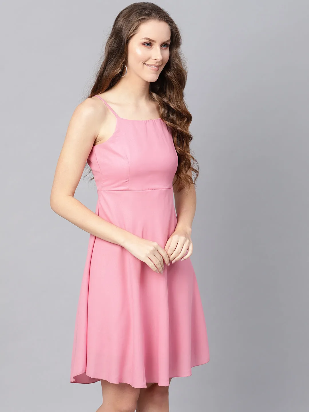 Women Pink Strappy Short Dress