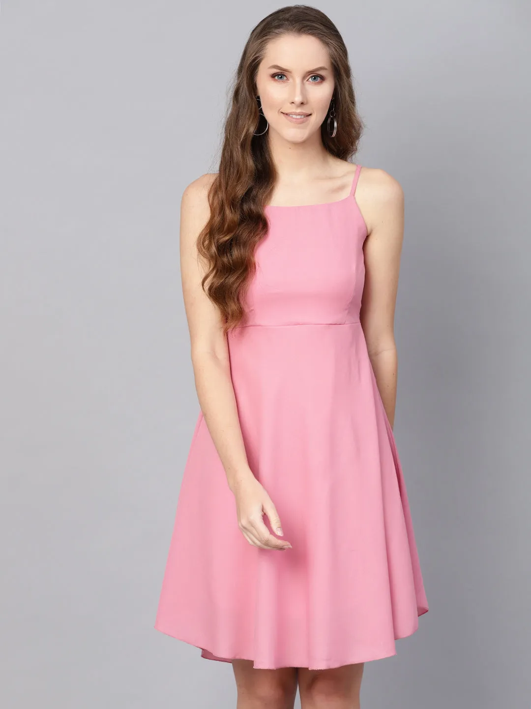 Women Pink Strappy Short Dress