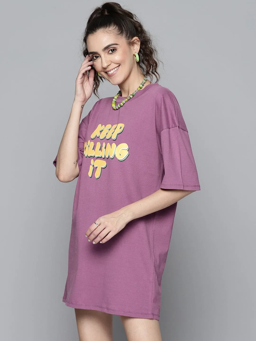 Women Purple Keep Killing It T-Shirt Dress