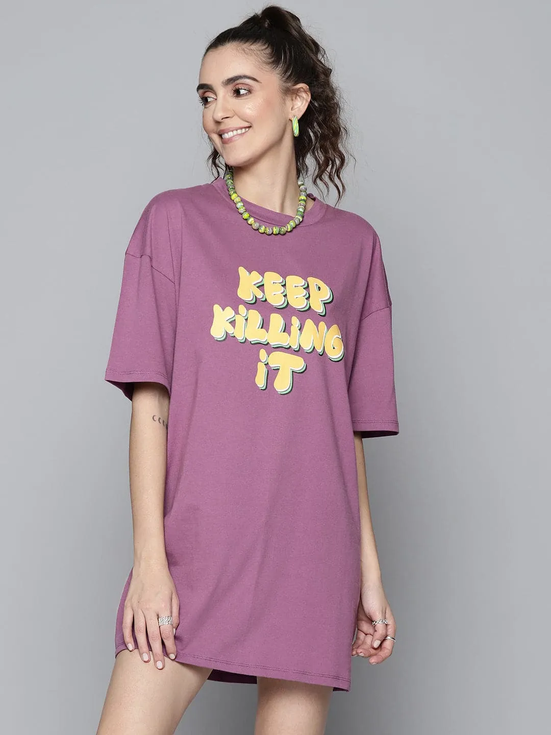 Women Purple Keep Killing It T-Shirt Dress