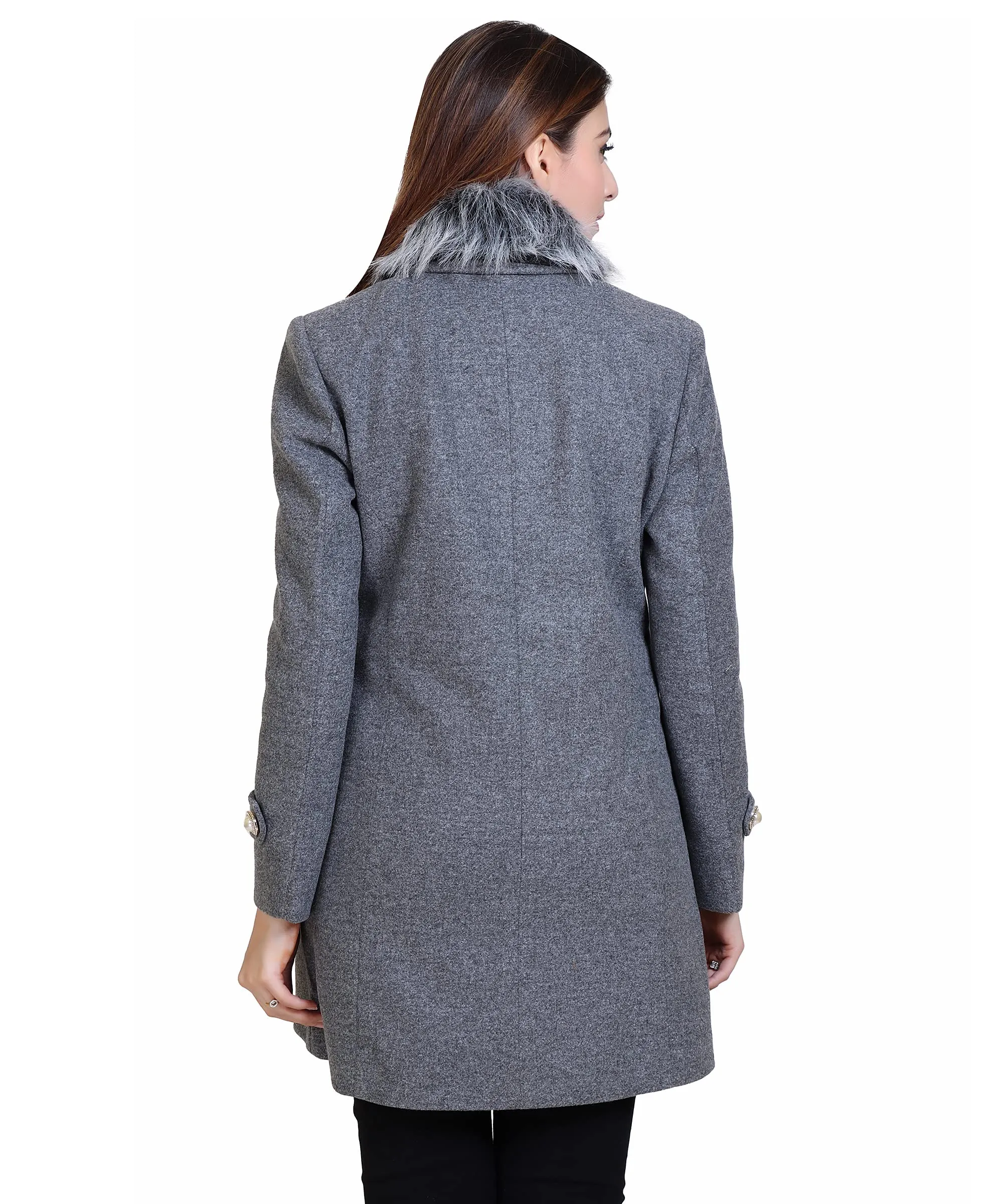 Women Winter Wear Casual Coat with Detachable Faux Fur Collar