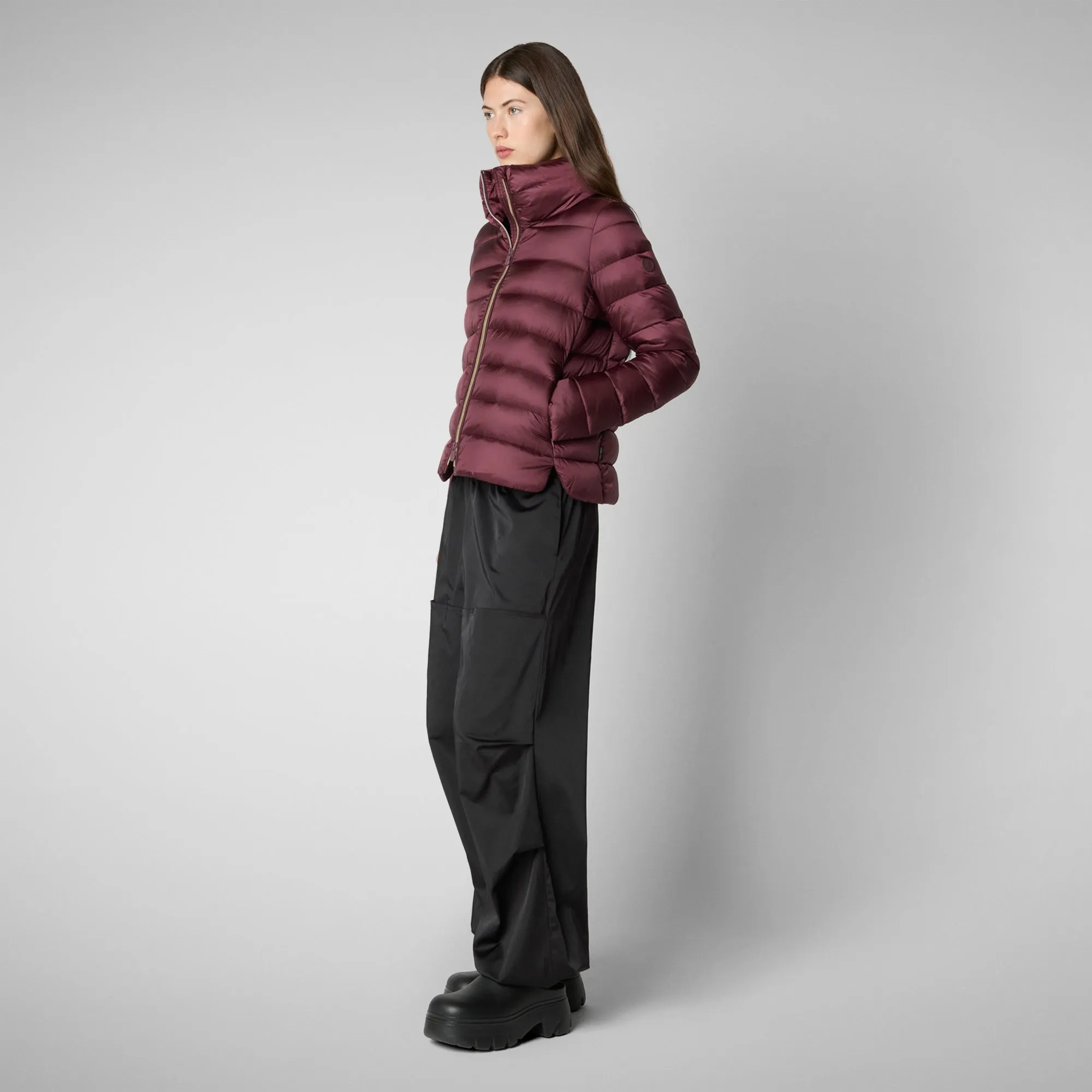 Women's Animal free Puffer Jacket Elsie  in Burgundy Black