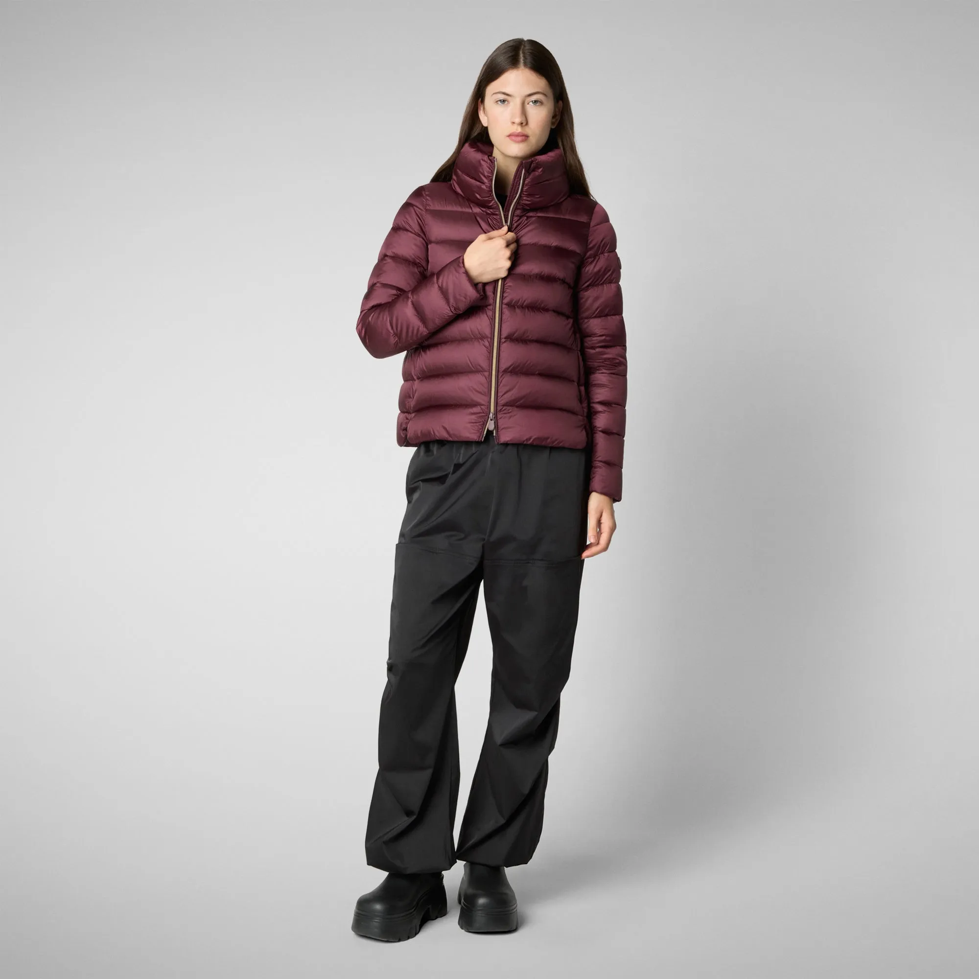 Women's Animal free Puffer Jacket Elsie  in Burgundy Black