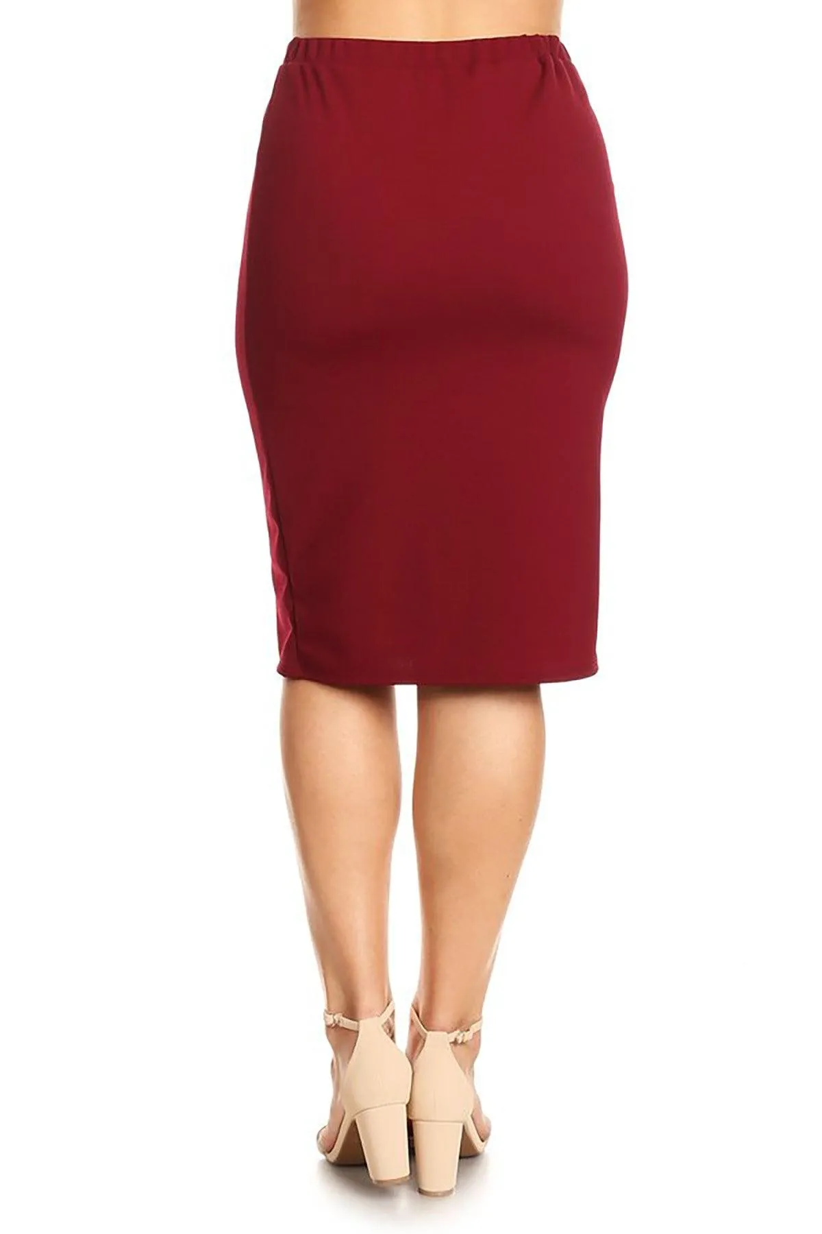 Women's Plus Size Casual High Waist Stretch Pull On Bodycon Pencil Midi Skirt