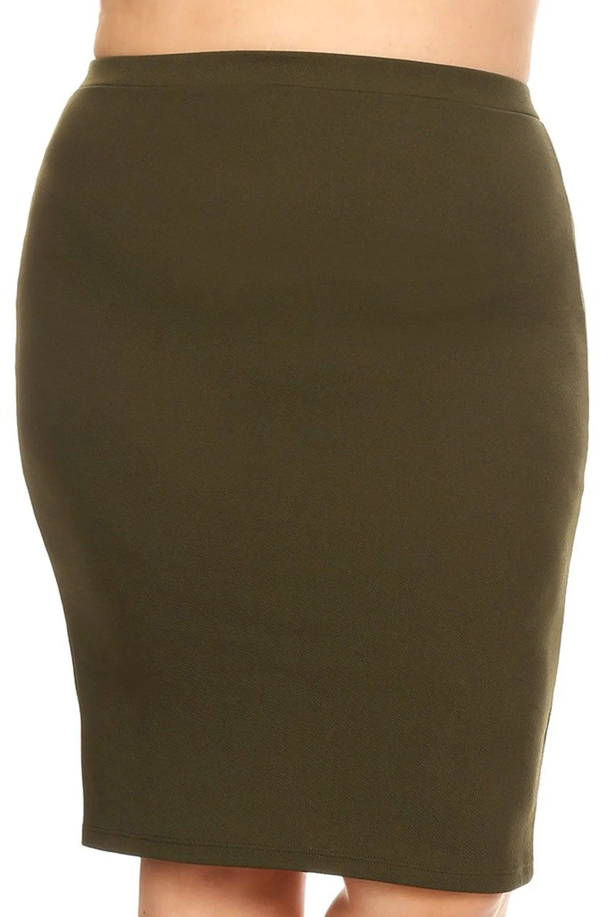Women's Plus Size Casual High Waist Stretch Pull On Bodycon Pencil Midi Skirt