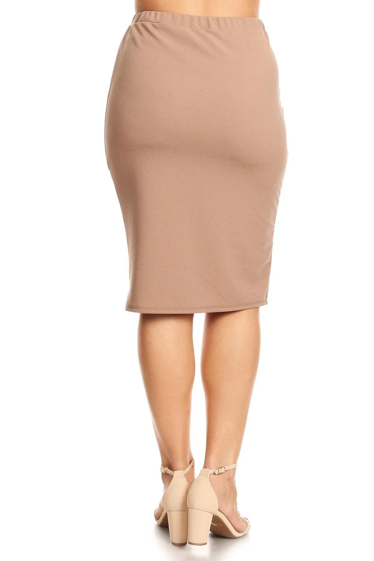 Women's Plus Size Casual High Waist Stretch Pull On Bodycon Pencil Midi Skirt