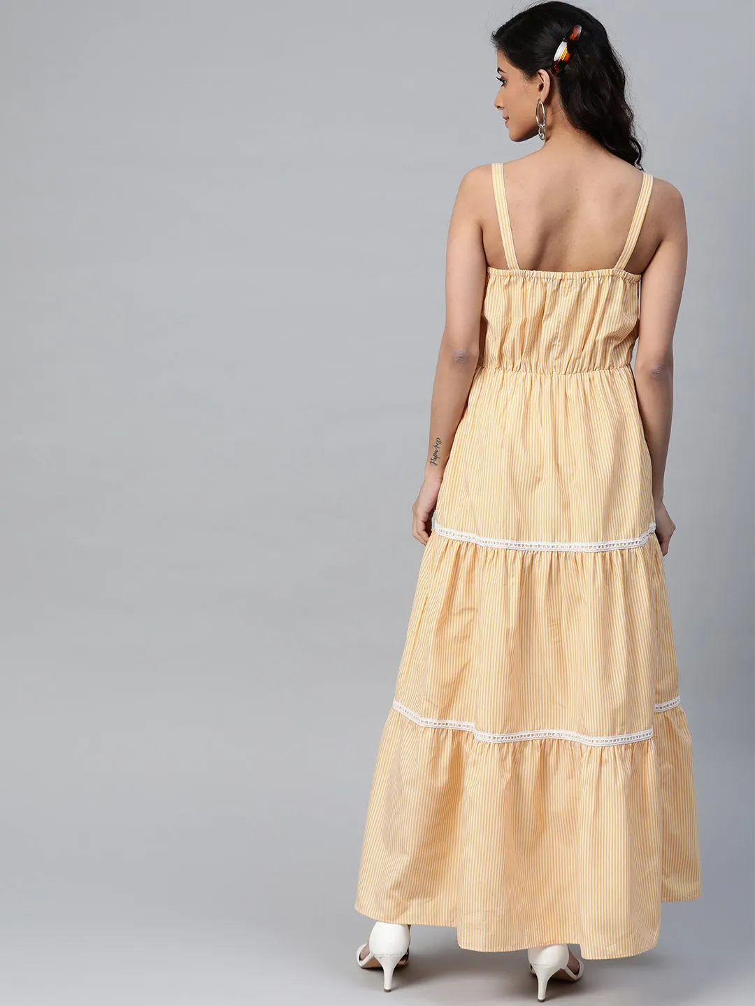 Yellow Stripes Strappy Maxi Dress